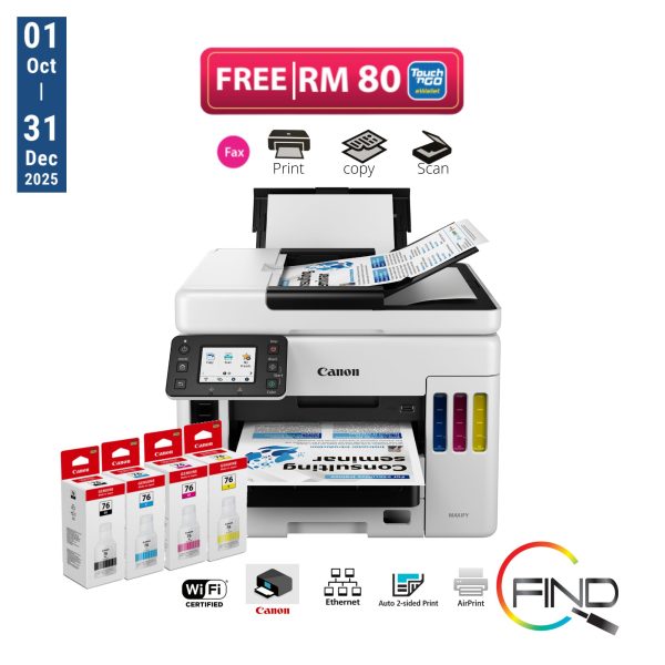 Canon MAXIFY GX7070 AIO Easy Refillable Ink Tank for High Volume Printing (Copy/Print/Scan/Fax/Duplex/Airprint)