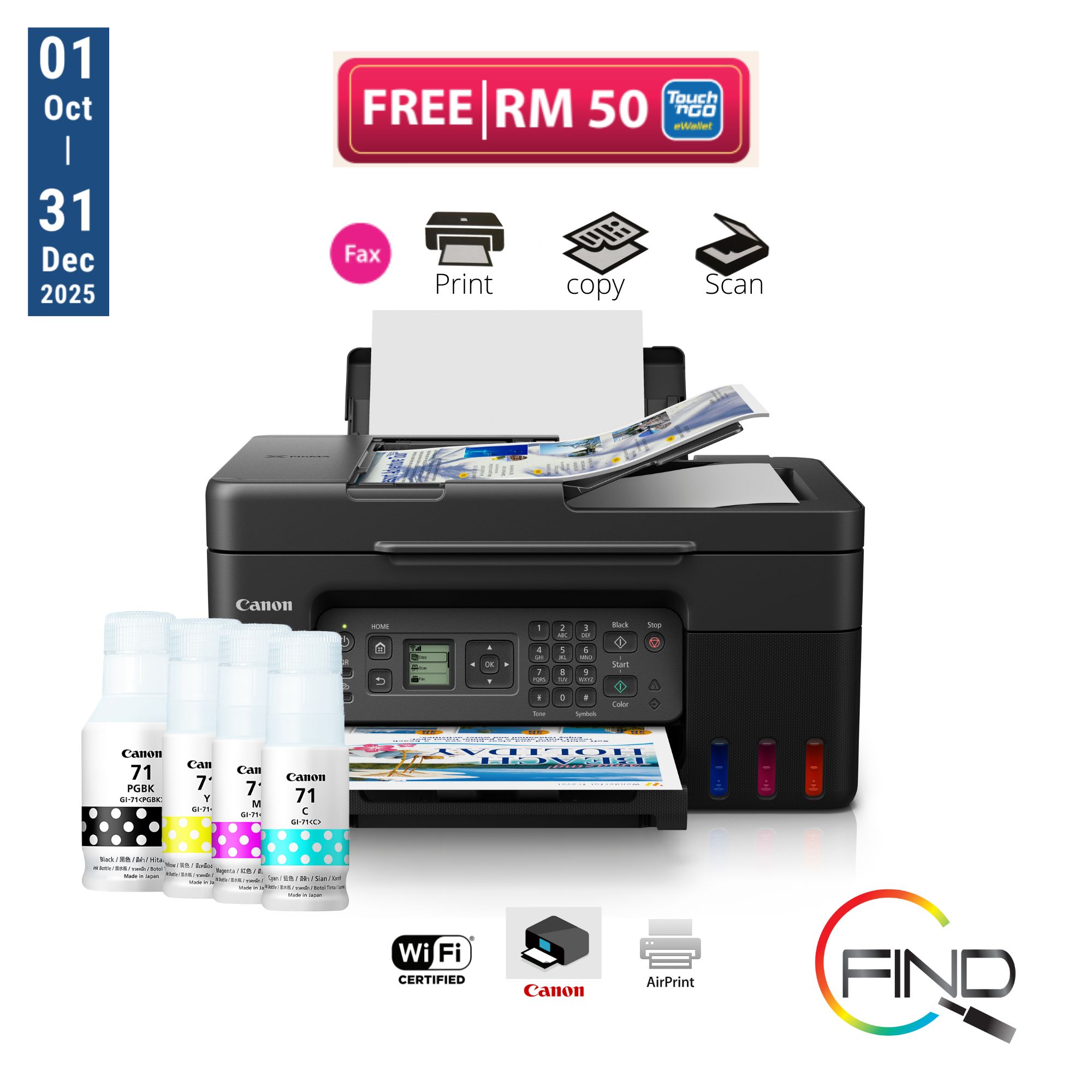 Canon PIXMA G4770 AIO A4 Printer Print/Scan/Copy Wireless Refillable Ink Tank Printer with Fax for Low-Cost Printing