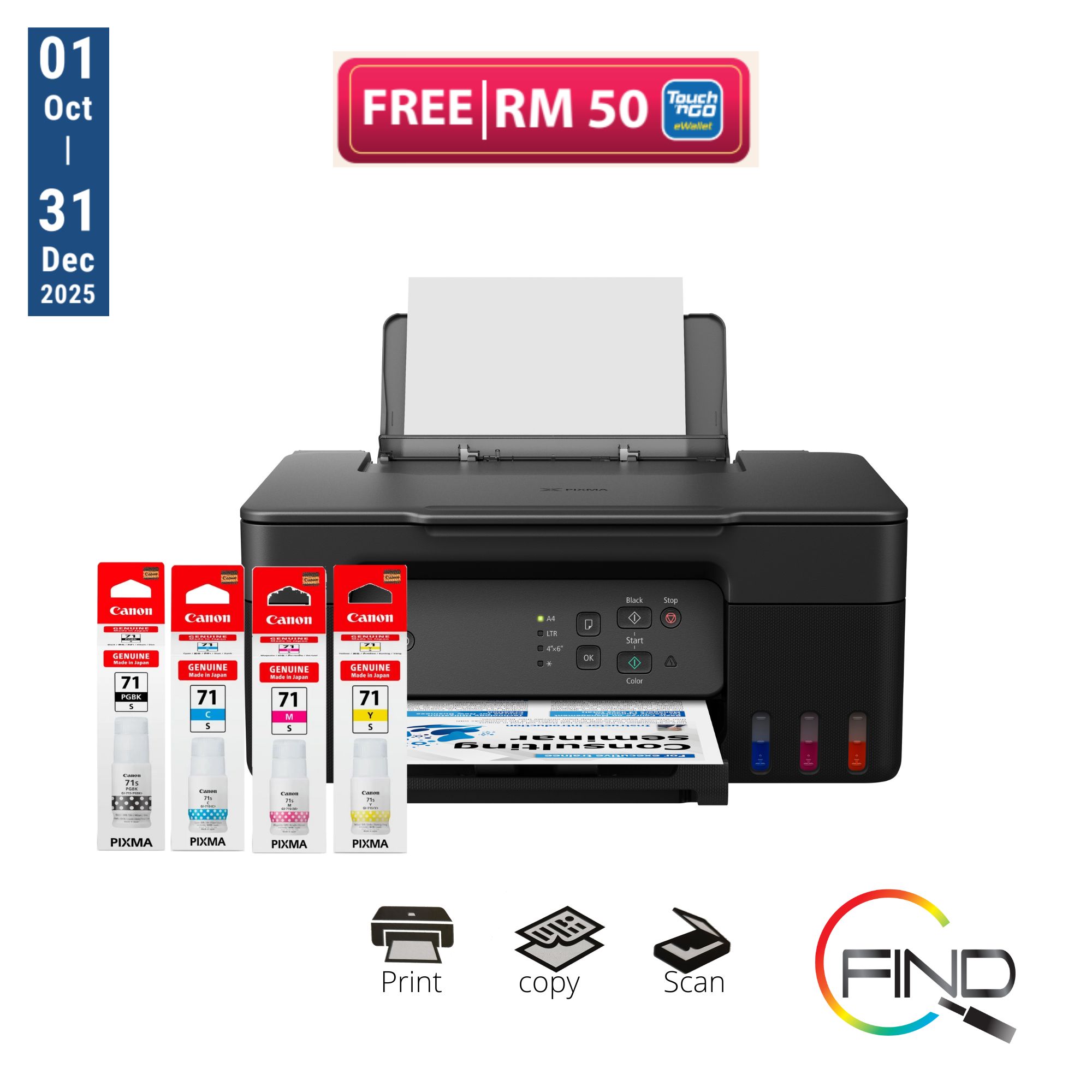 Canon PIXMA G2730 3 in 1 AIO Print/Scan/Copy Refill Ink Tank Printer