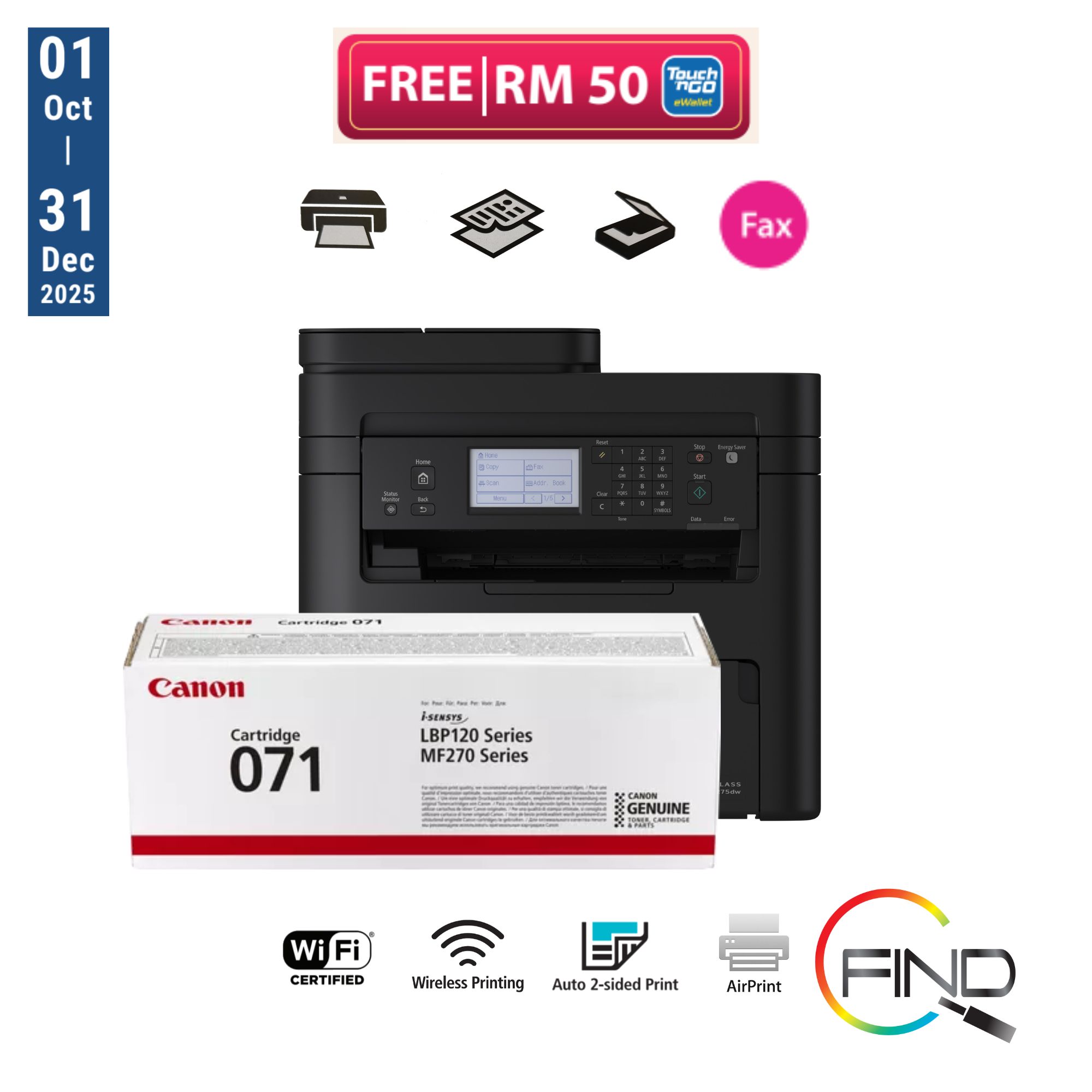 Canon imageCLASS MF275dw All-in-One (Print/Copy/Scan/Fax/WiFi) with duplex, ADF Monochrome Multifunction Laser Printer