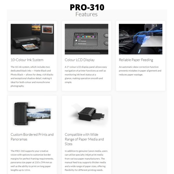 Canon Pixma Pro-300/Pro-310 A3+ Size Professional Photo Printer ( With Wifi / Ethernet / Airprint / 10 colors ink system ) - Image 3