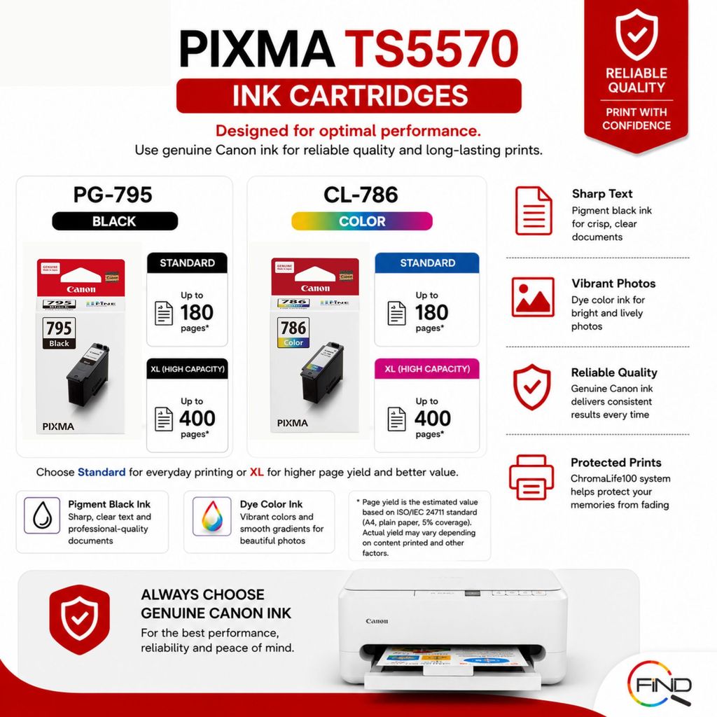 Canon PIXMA TS5570 AIO Wireless Inkjet Printer | Scan, Copy, Print | Auto Duplex | Mobile Print | AirPrint | Auto Duplex - Image 3