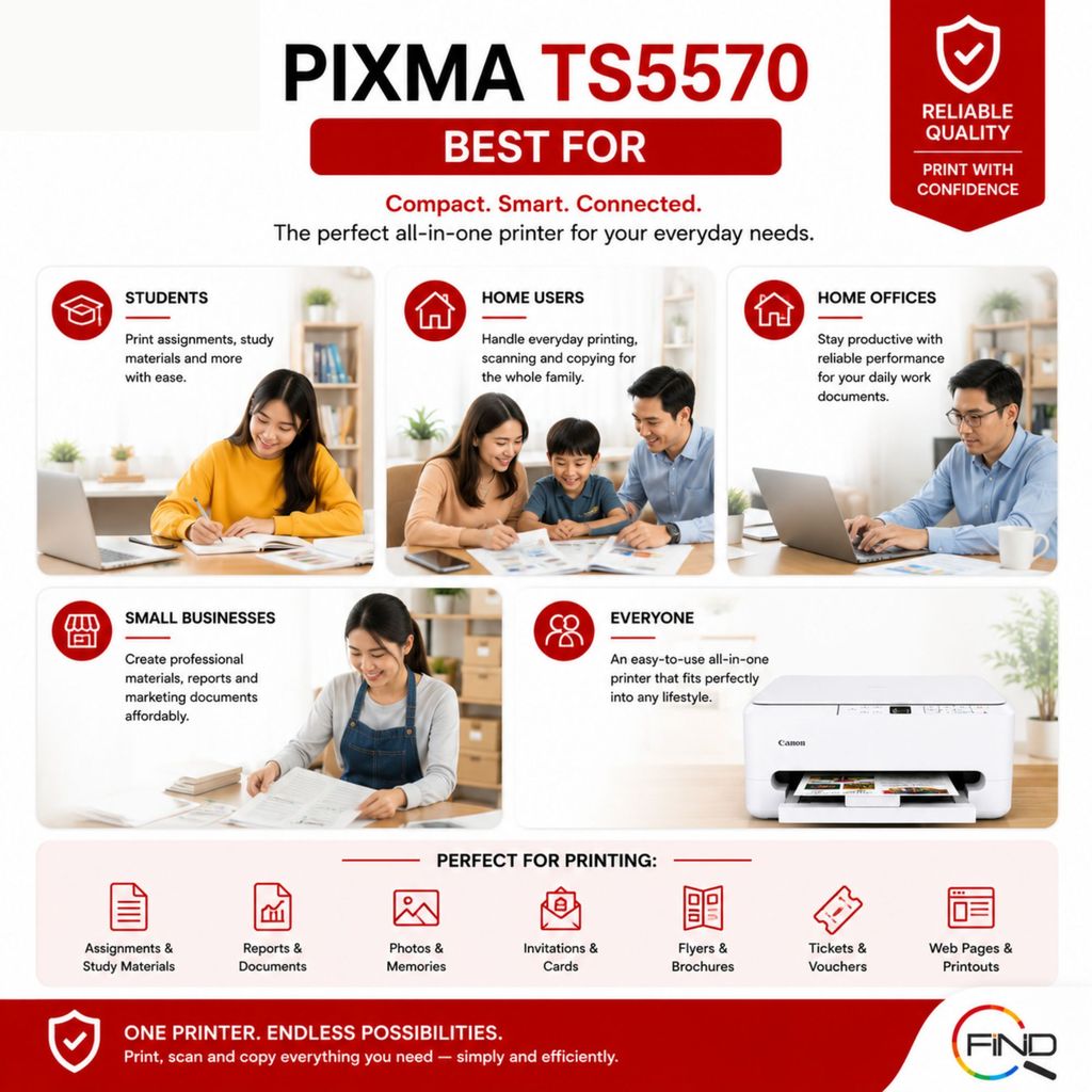 Canon PIXMA TS5570 AIO Wireless Inkjet Printer | Scan, Copy, Print | Auto Duplex | Mobile Print | AirPrint | Auto Duplex - Image 5